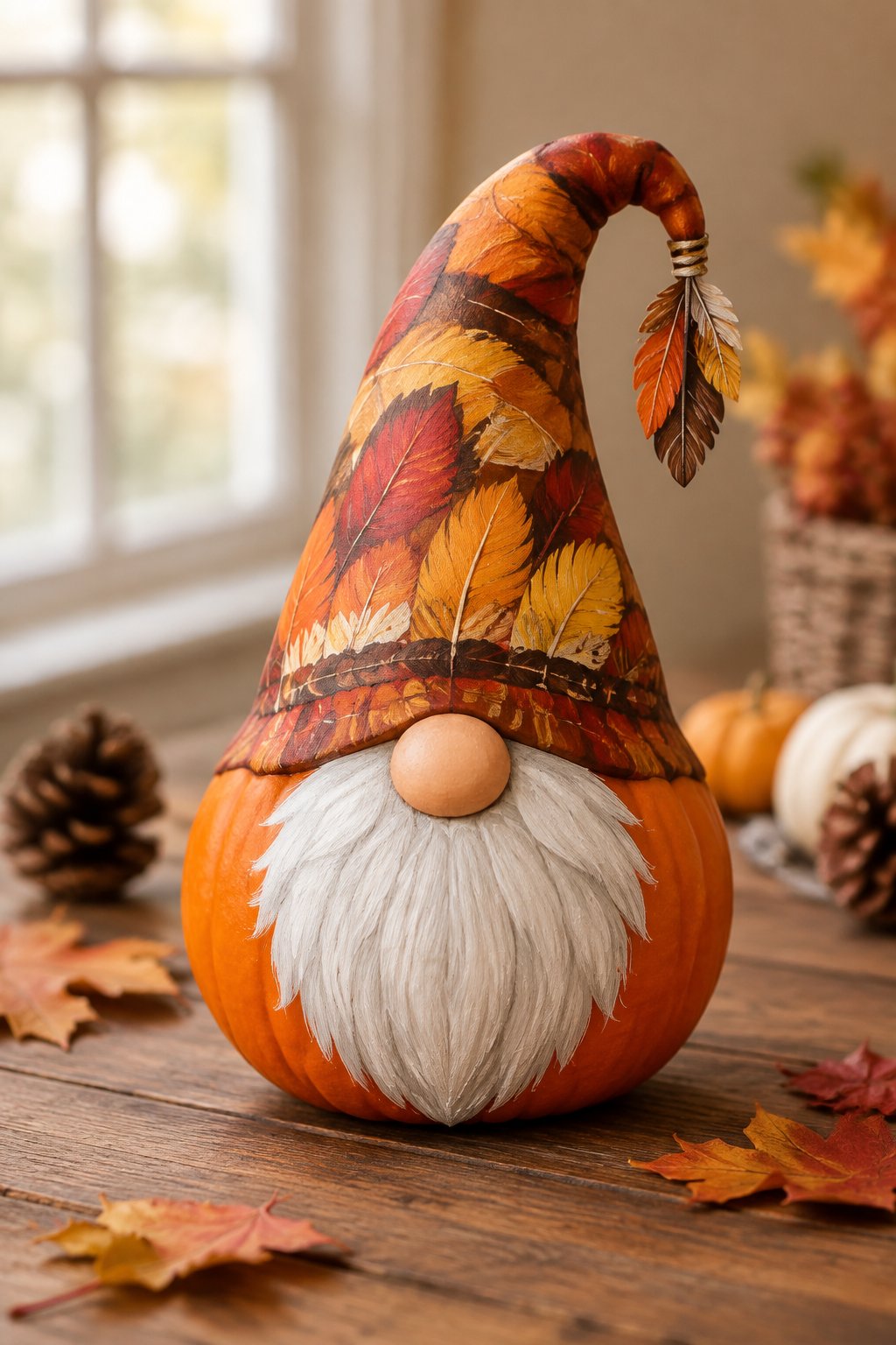 Turkey Feather Gnome - gnome painted pumpkin