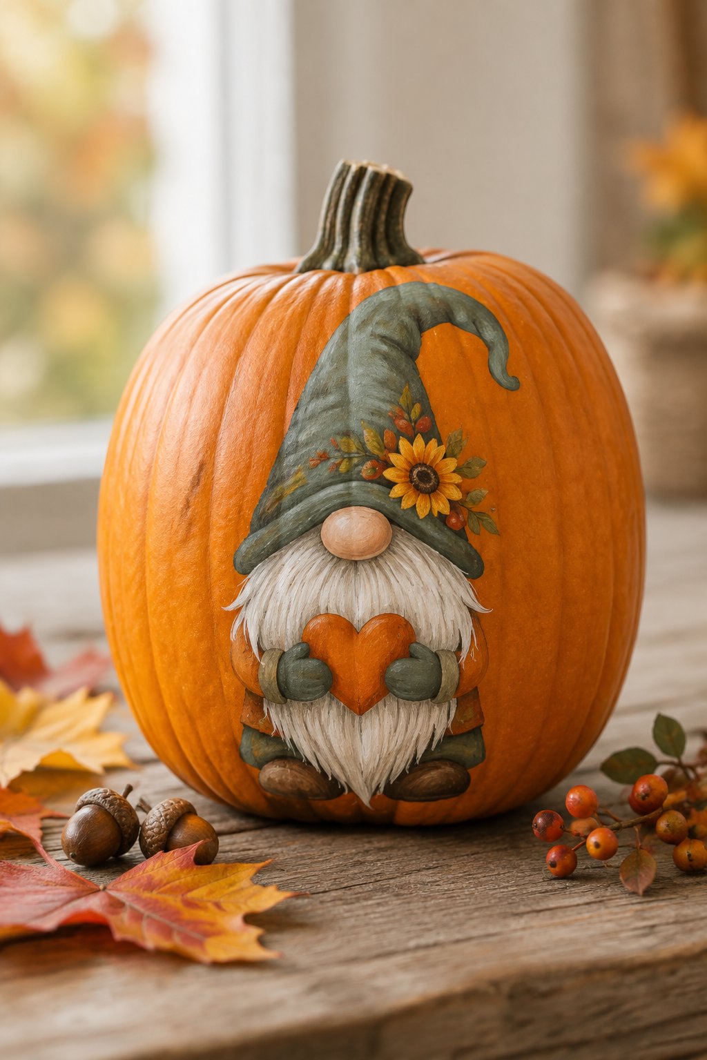 Grateful Heart Gnome - gnome painted pumpkin