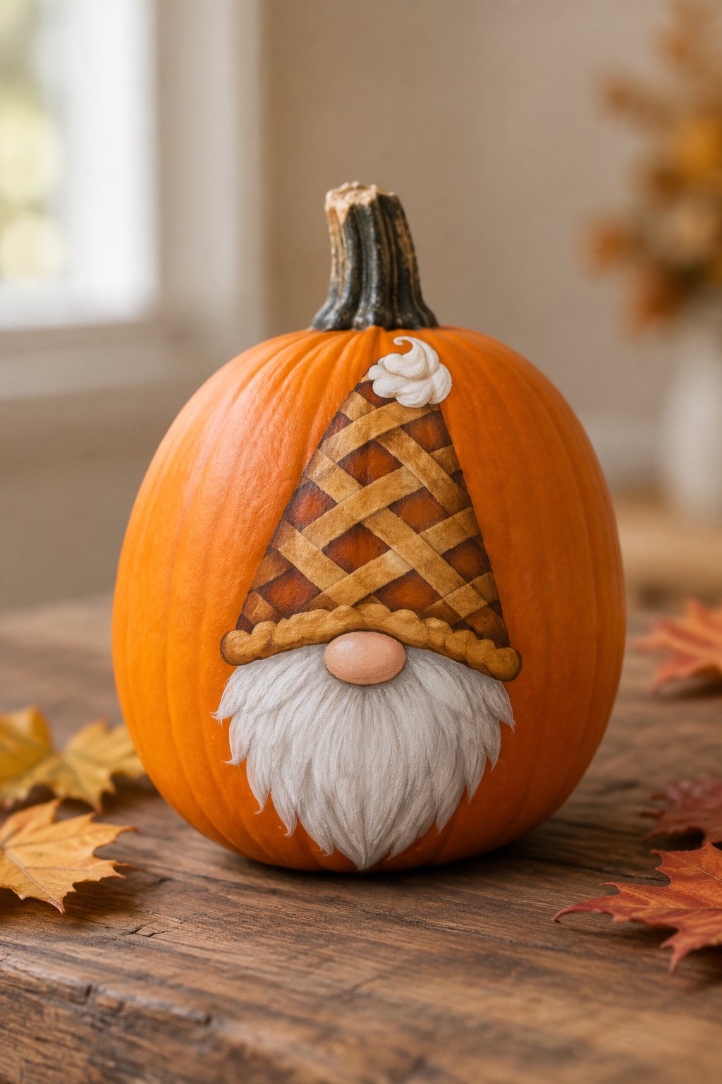 Pie Slice Gnome - gnome painted pumpkin