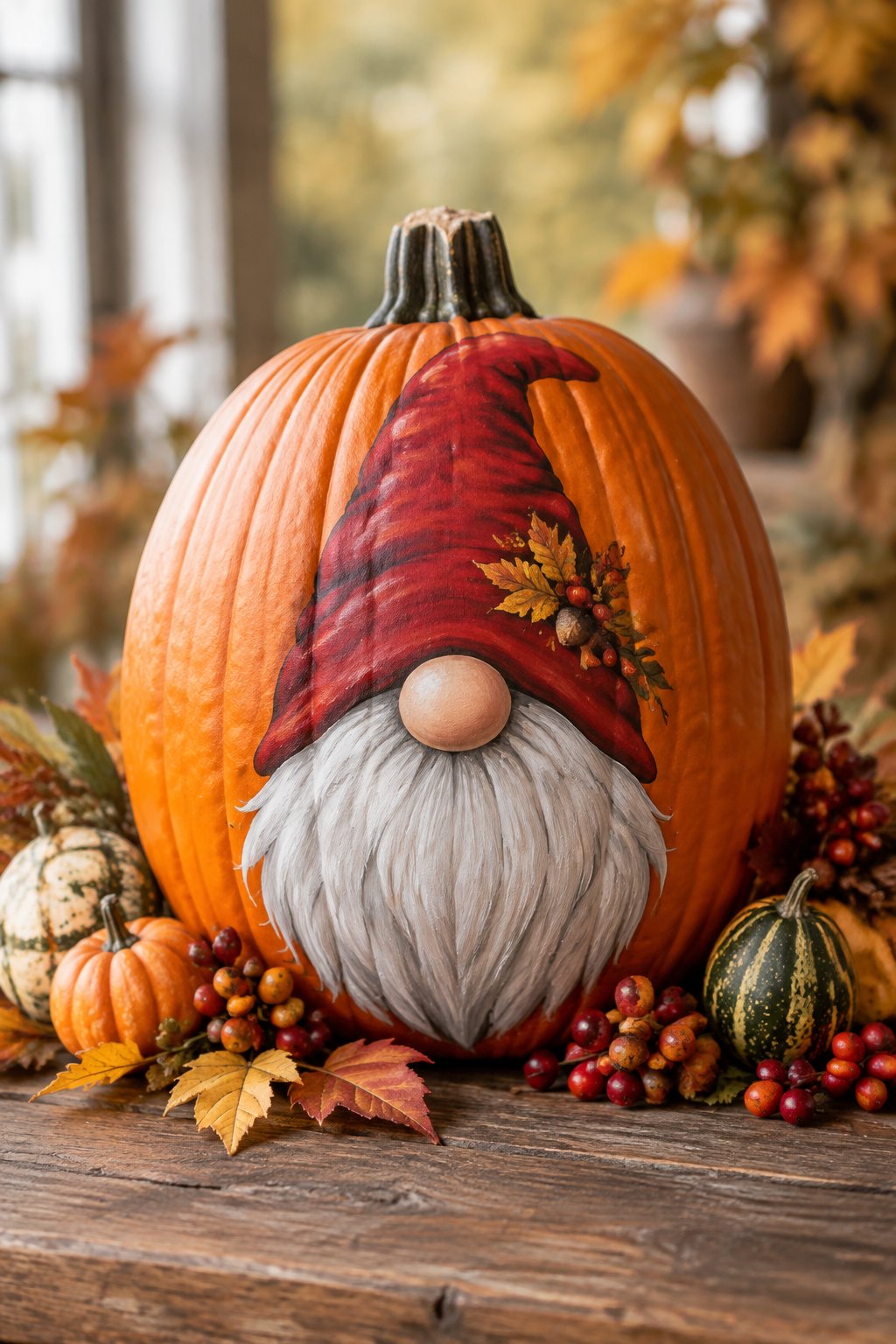 Cornucopia Gnome - gnome painted pumpkin