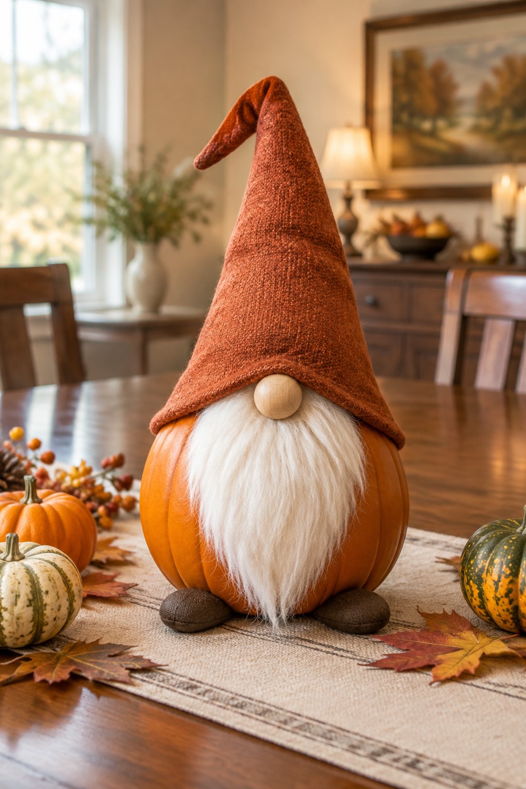 Family Table Gnome - gnome painted pumpkin