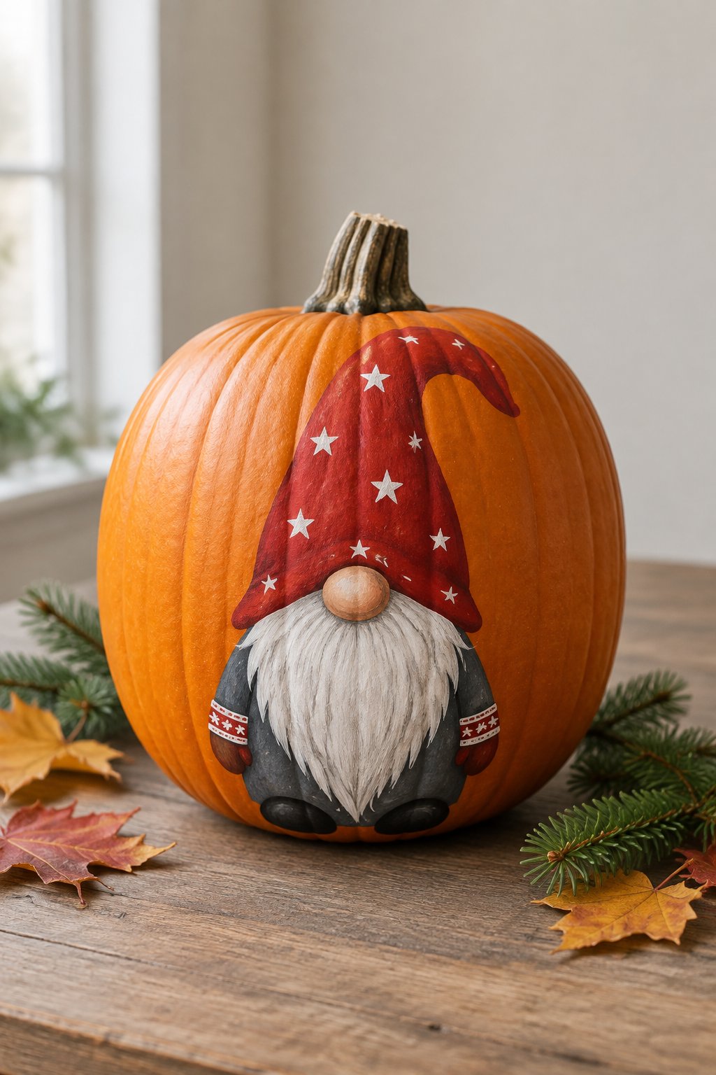Nordic Star Gnome - gnome painted pumpkin