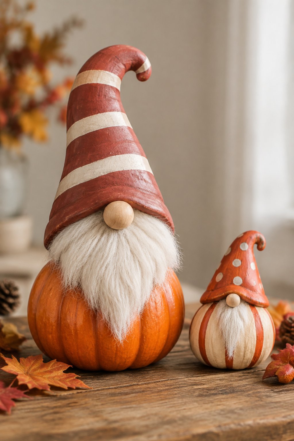Petite Stacked Gnome - gnome painted pumpkin