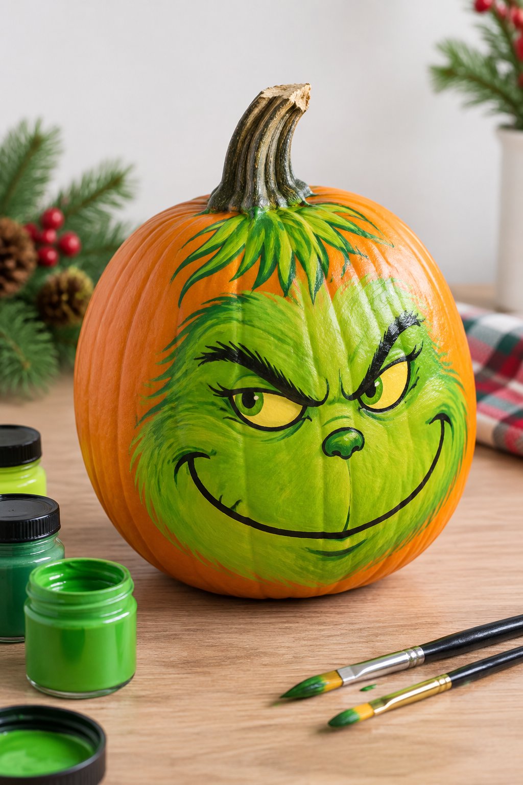 Sly Grinning Grinch - grinch pumpkin painting
