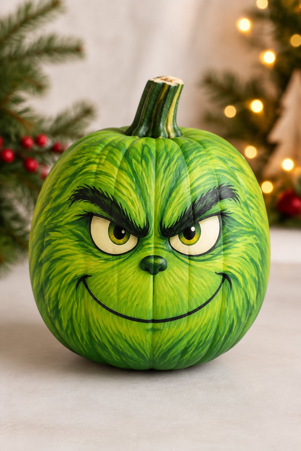 Furry Green Grinch - grinch pumpkin painting