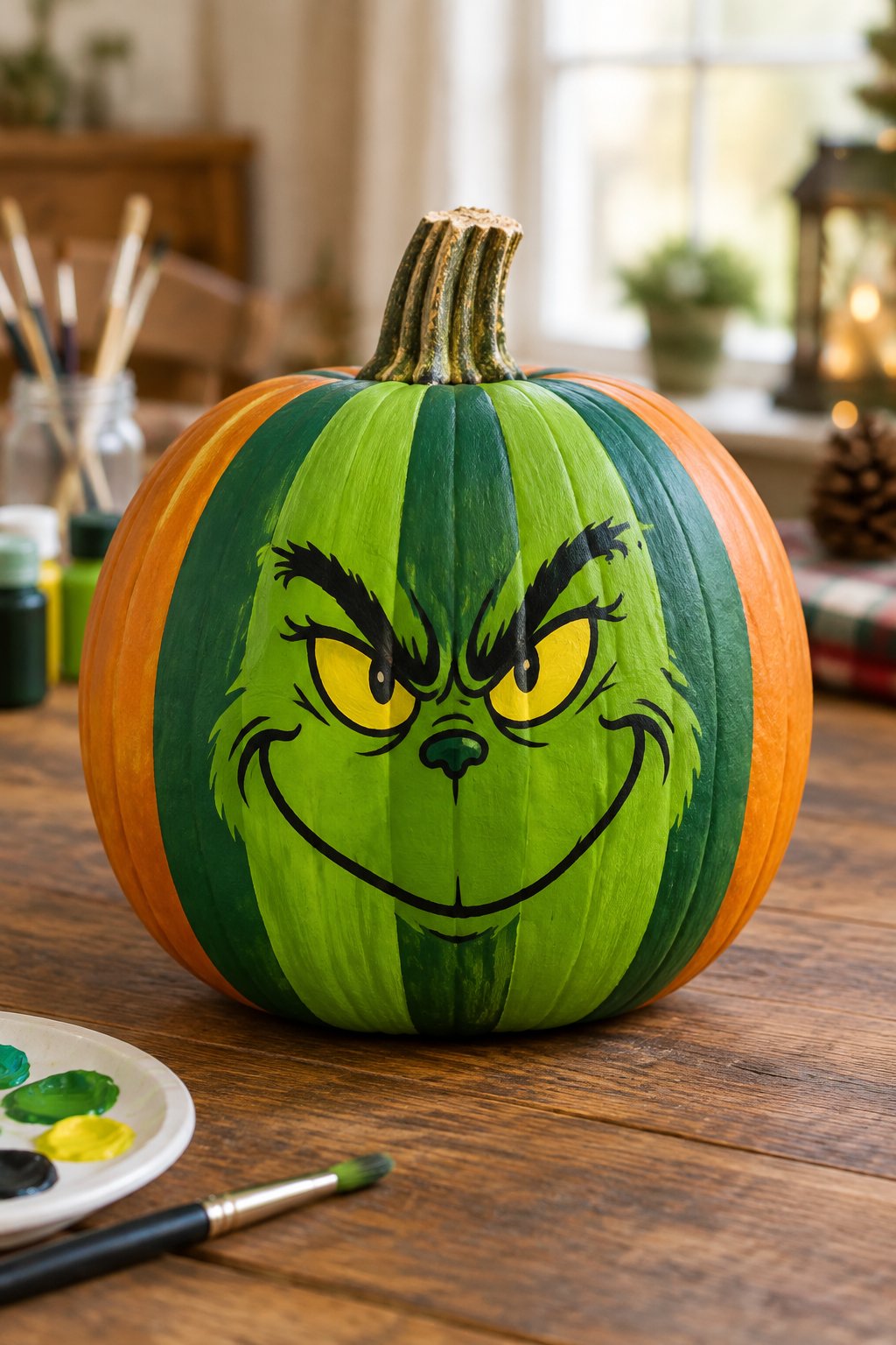 Green Striped Grinch Pumpkin - grinch pumpkin painting