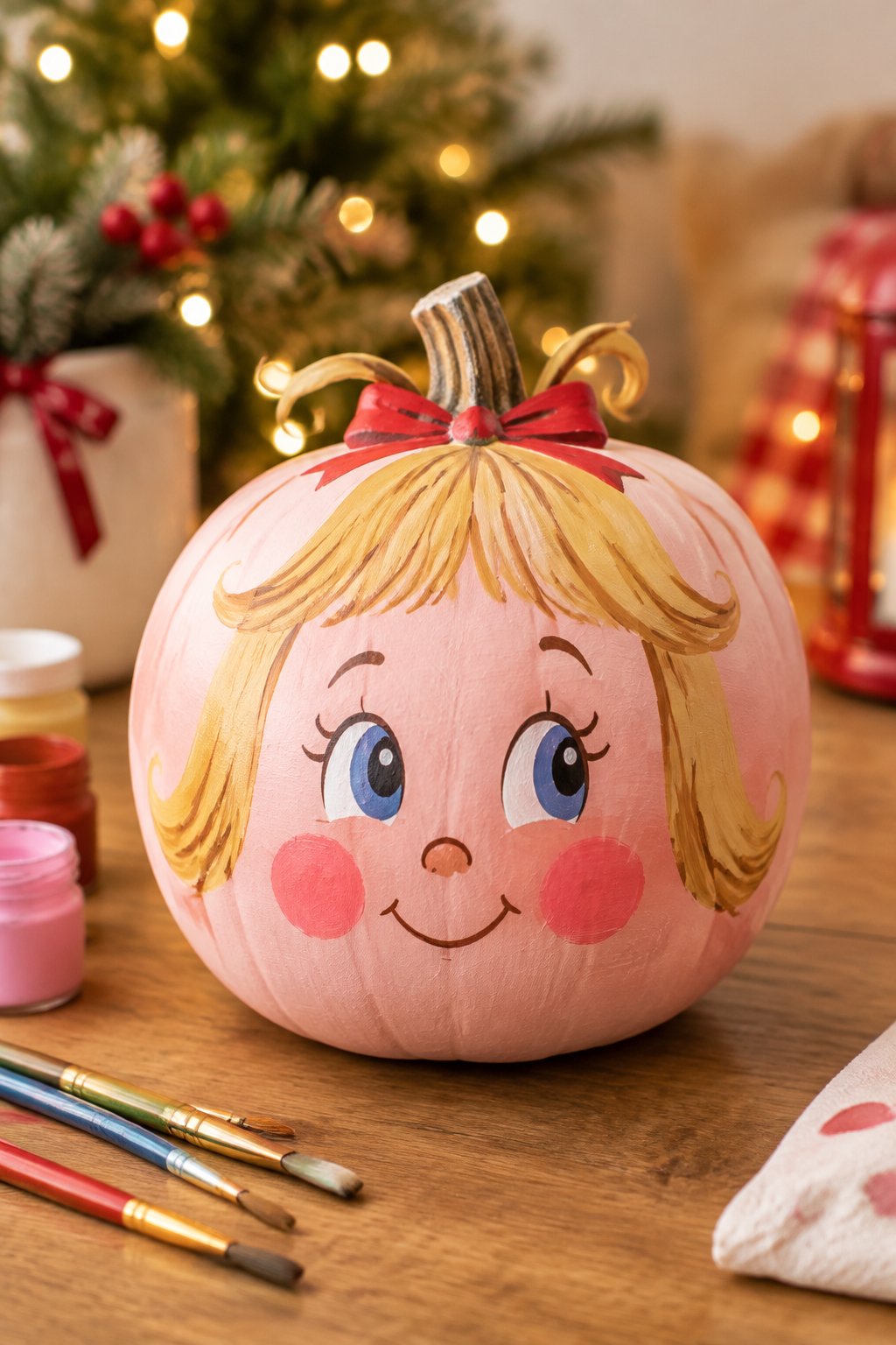 Cindy Lou Pink Cheeks - grinch pumpkin painting
