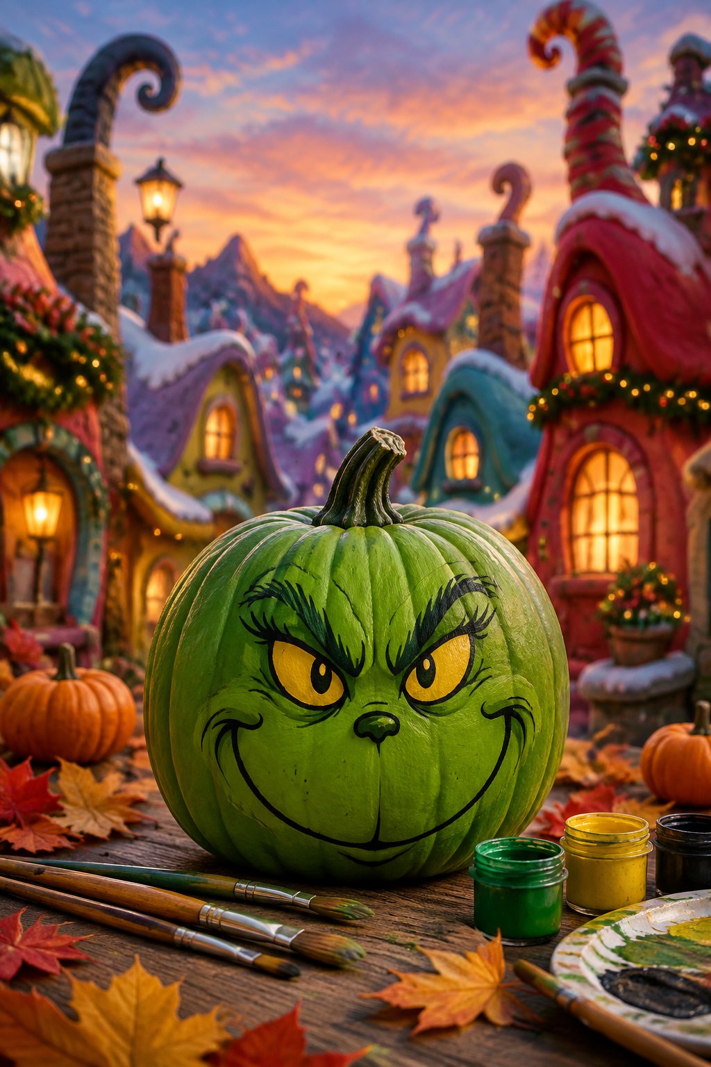 Whoville Rooftops - grinch pumpkin painting