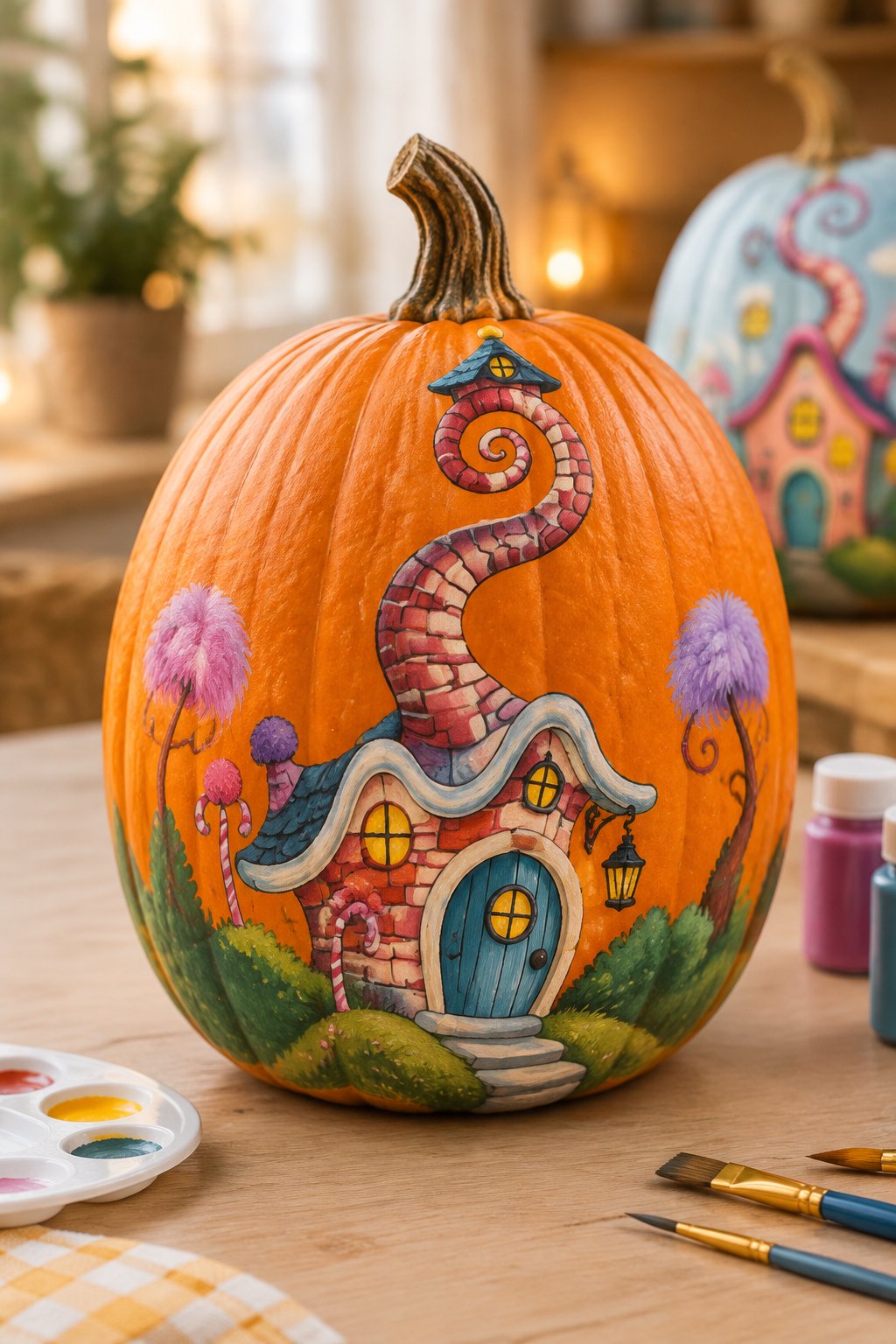 Whoville Spiral Chimney - grinch pumpkin painting