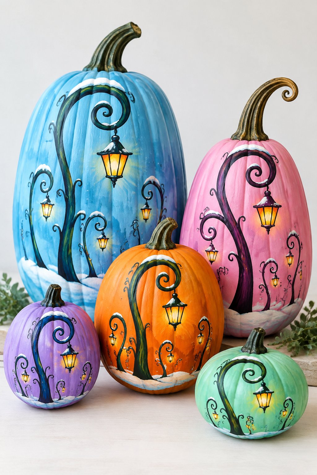 Whoville Curved Lampposts - grinch pumpkin painting