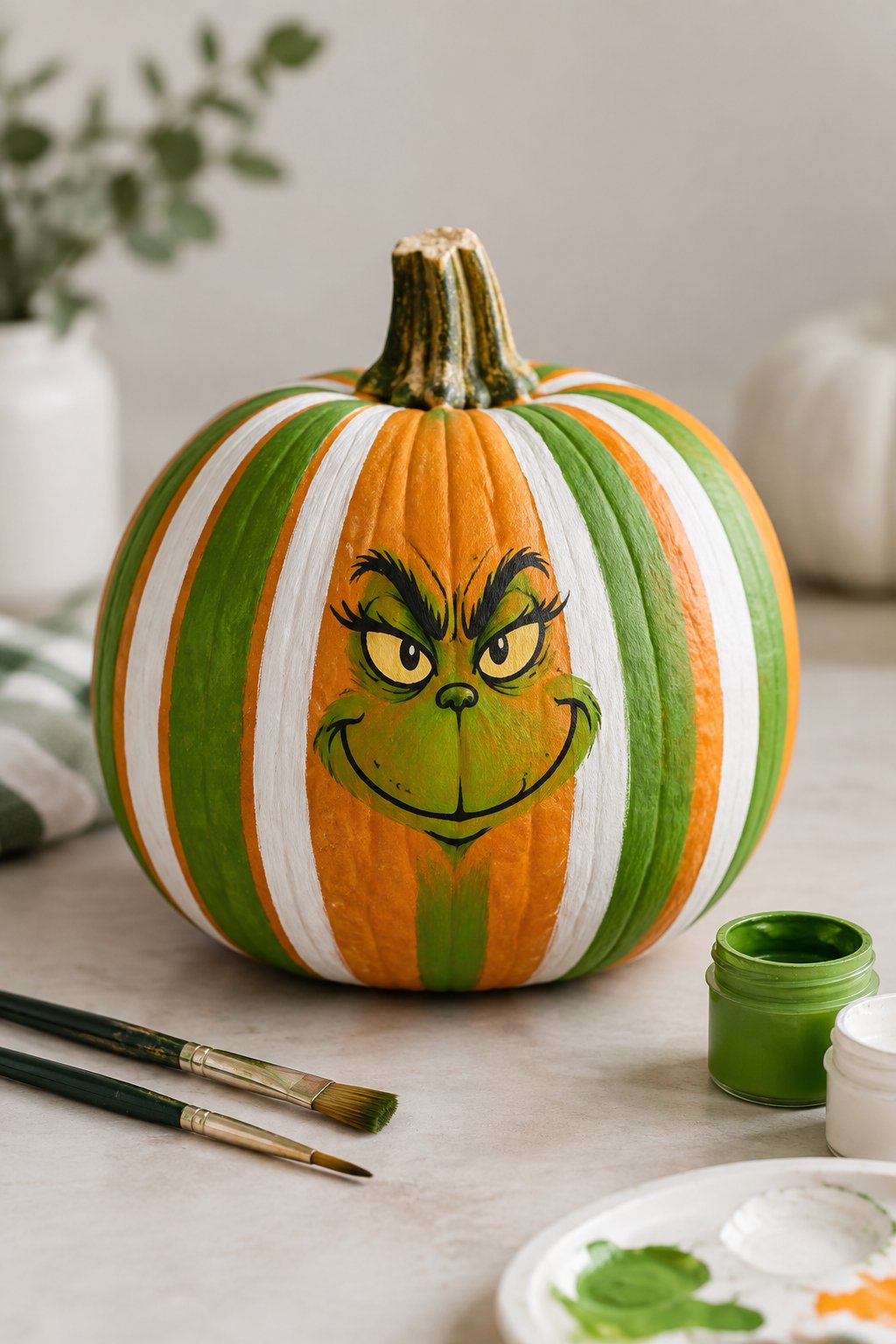 Stripe Season Shift Pumpkin - grinch pumpkin painting