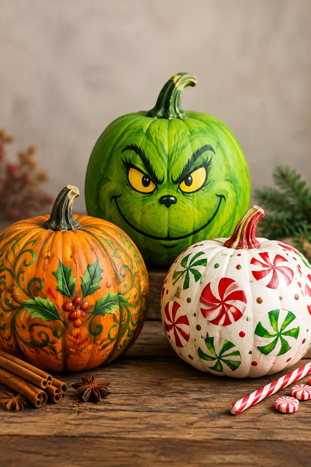 Pumpkin Spice To Peppermint - grinch pumpkin painting