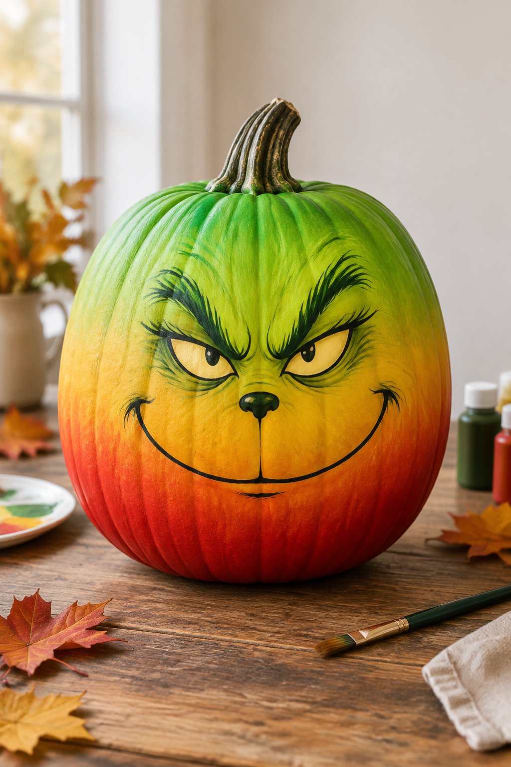 Green Red Ombre Fall Pumpkin - grinch pumpkin painting
