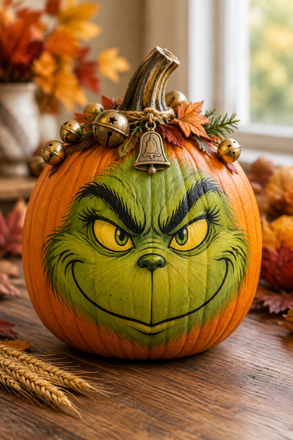 Harvest Bells Pumpkin - grinch pumpkin painting