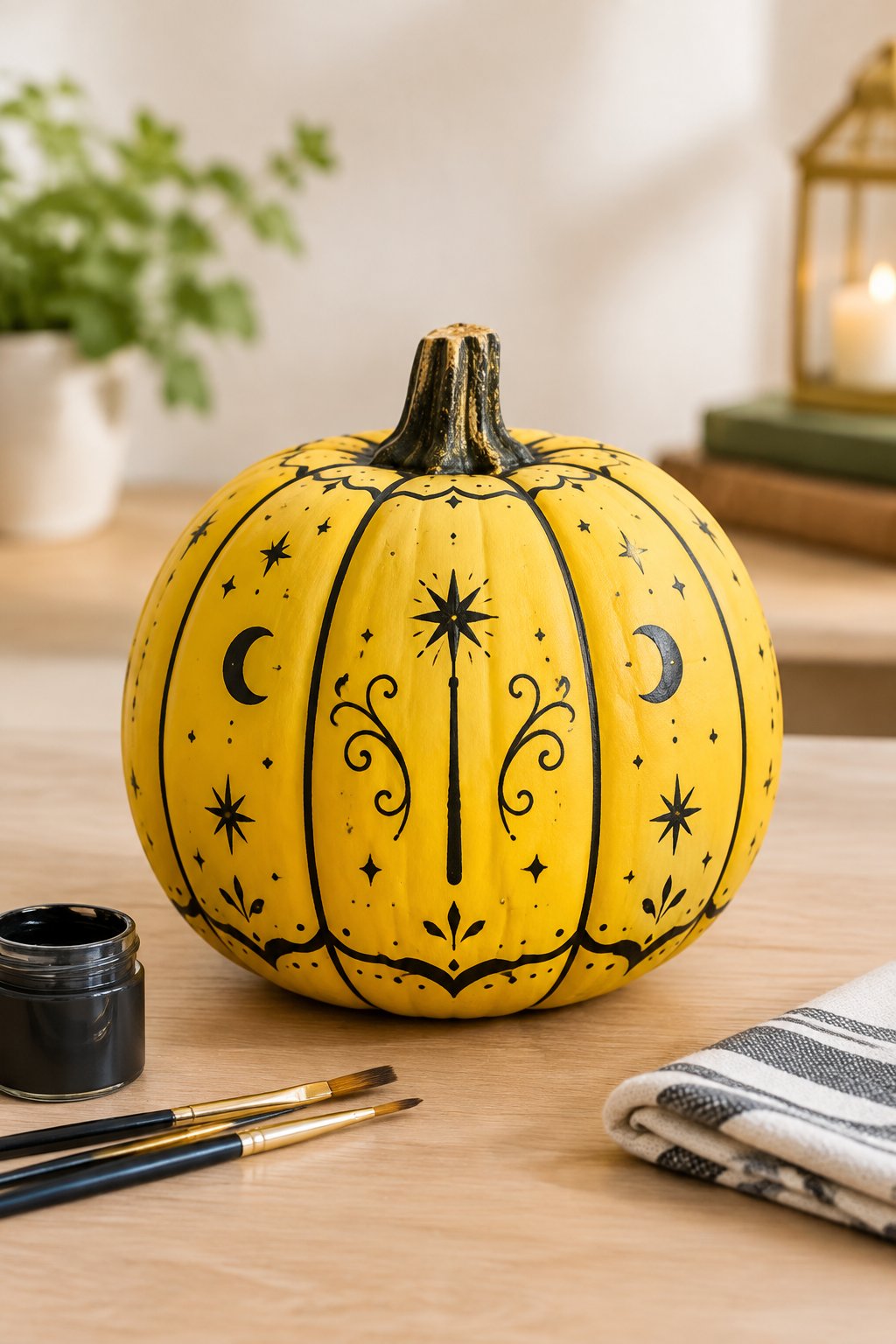 Sunny Yellow and Black Trim - harry potter pumpkin painting