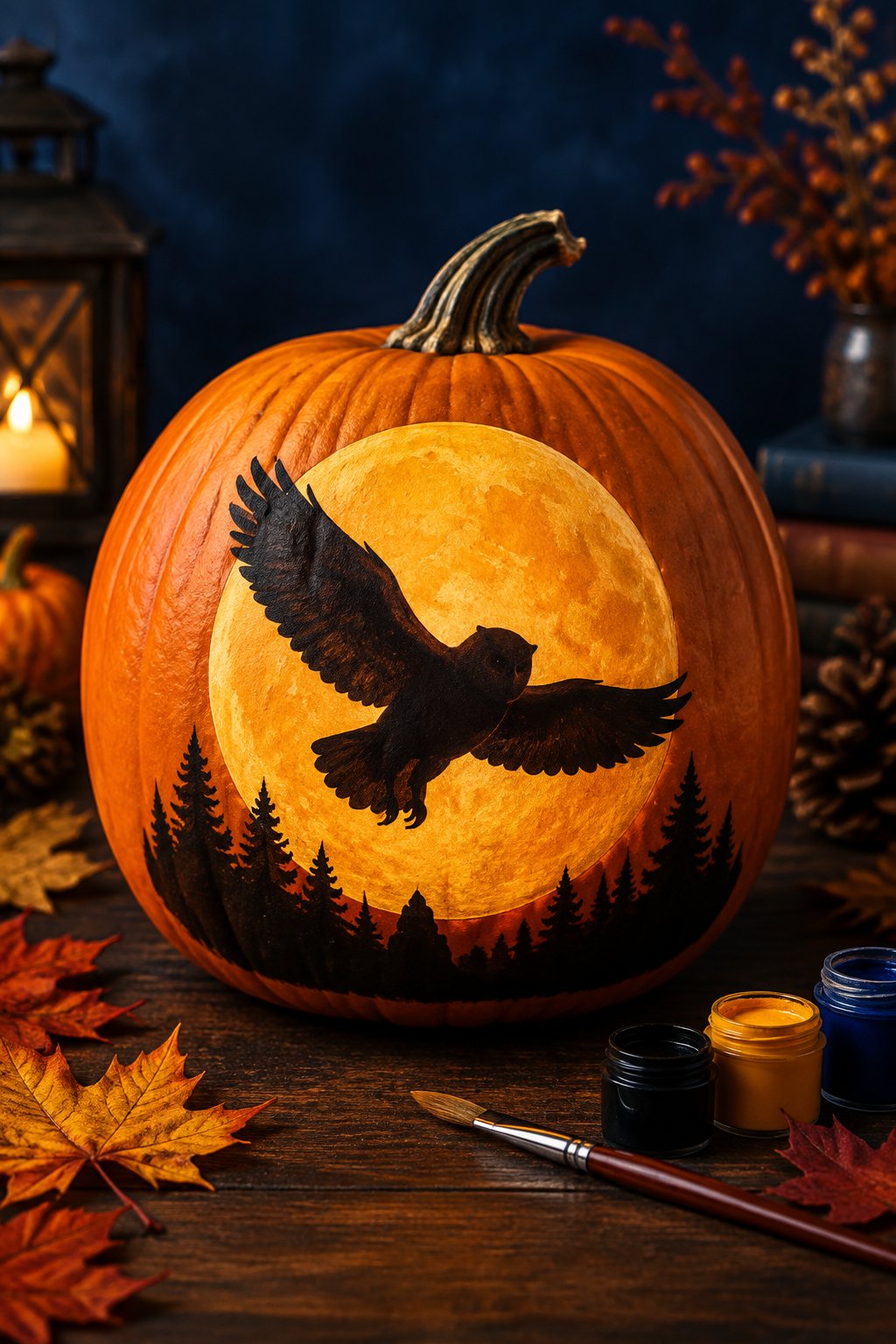 Owl in Flight Silhouette - harry potter pumpkin painting