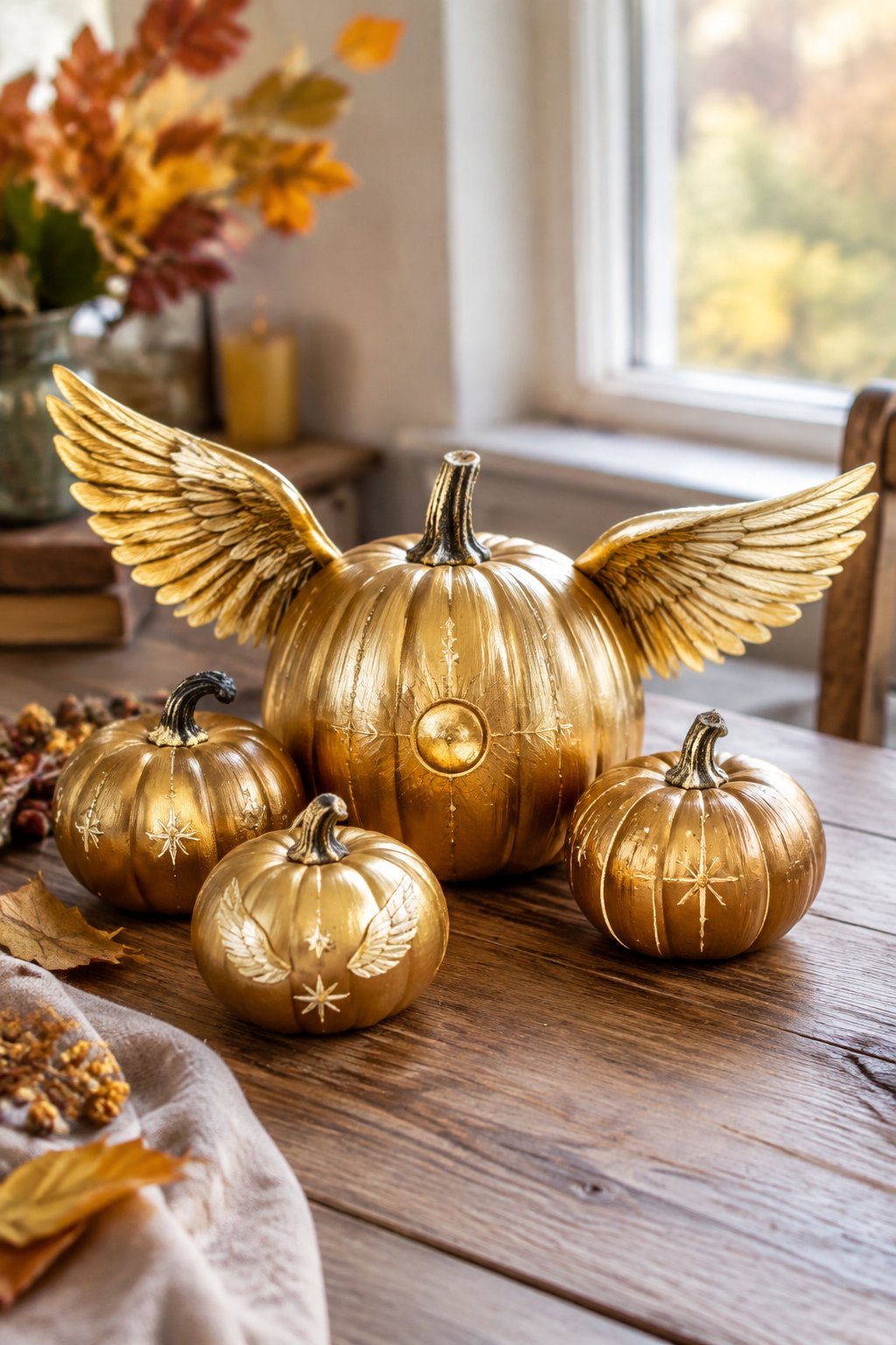 Winged Gold Cluster - harry potter pumpkin painting