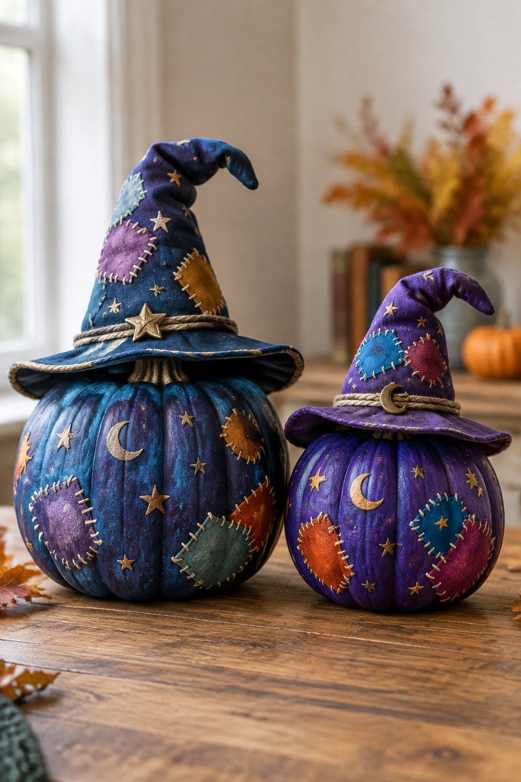 Patched Wizard Hat Duo - harry potter pumpkin painting
