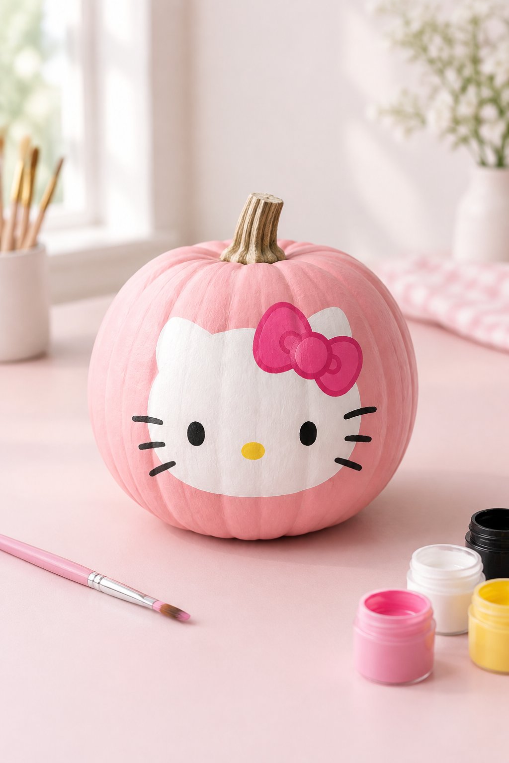 Hello Kitty Pink Bow Face - hello kitty pumpkin painting