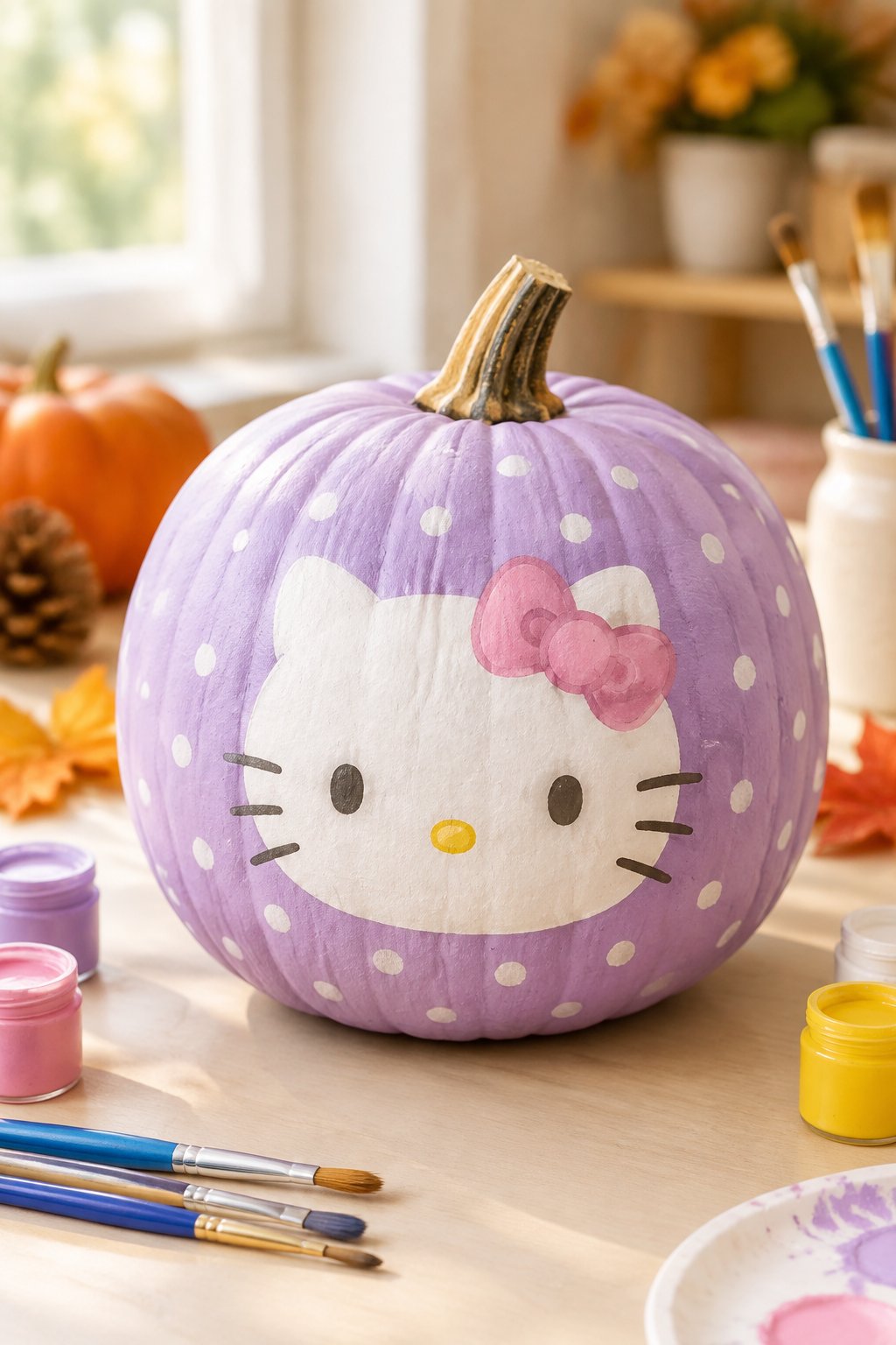 Lavender Polka Dot Kitty - hello kitty pumpkin painting