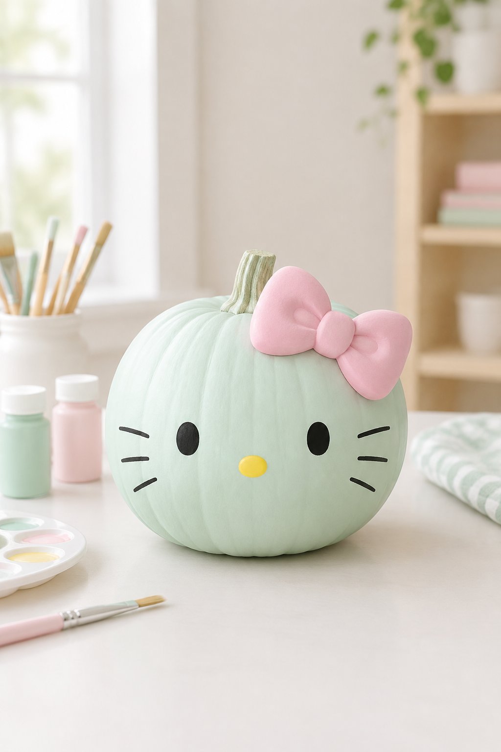 Mint Pastel Bow Pumpkin - hello kitty pumpkin painting