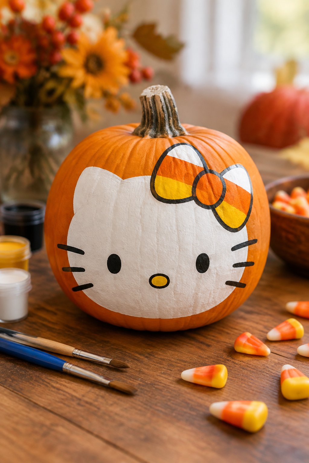 Hello Kitty Candy Corn Bow - hello kitty pumpkin painting