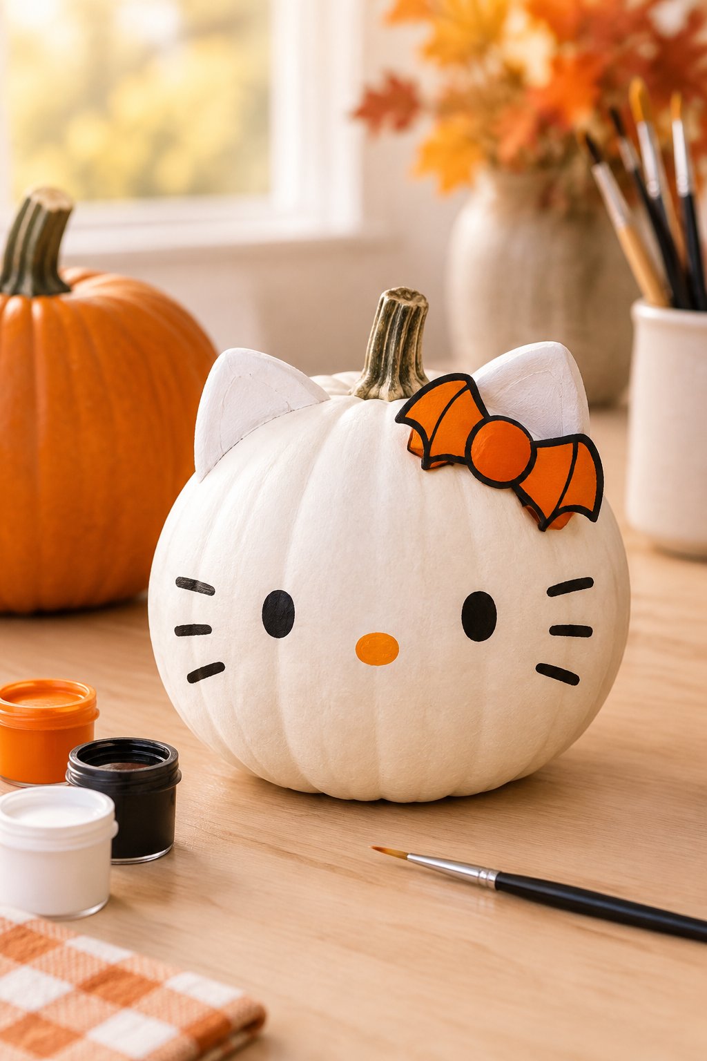 Hello Kitty Orange Bat Bow - hello kitty pumpkin painting