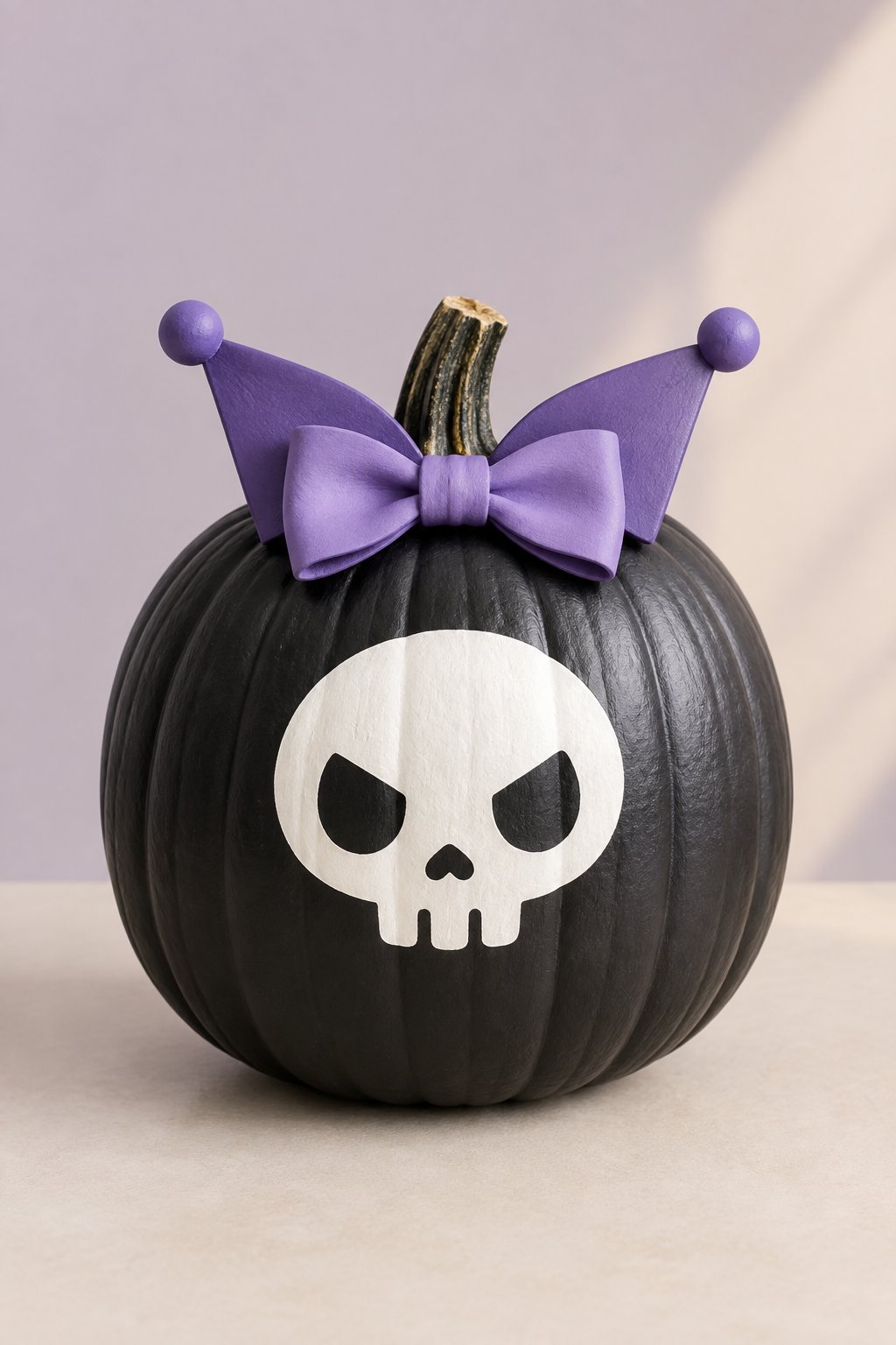 Kuromi Purple Skull Bow - hello kitty pumpkin painting