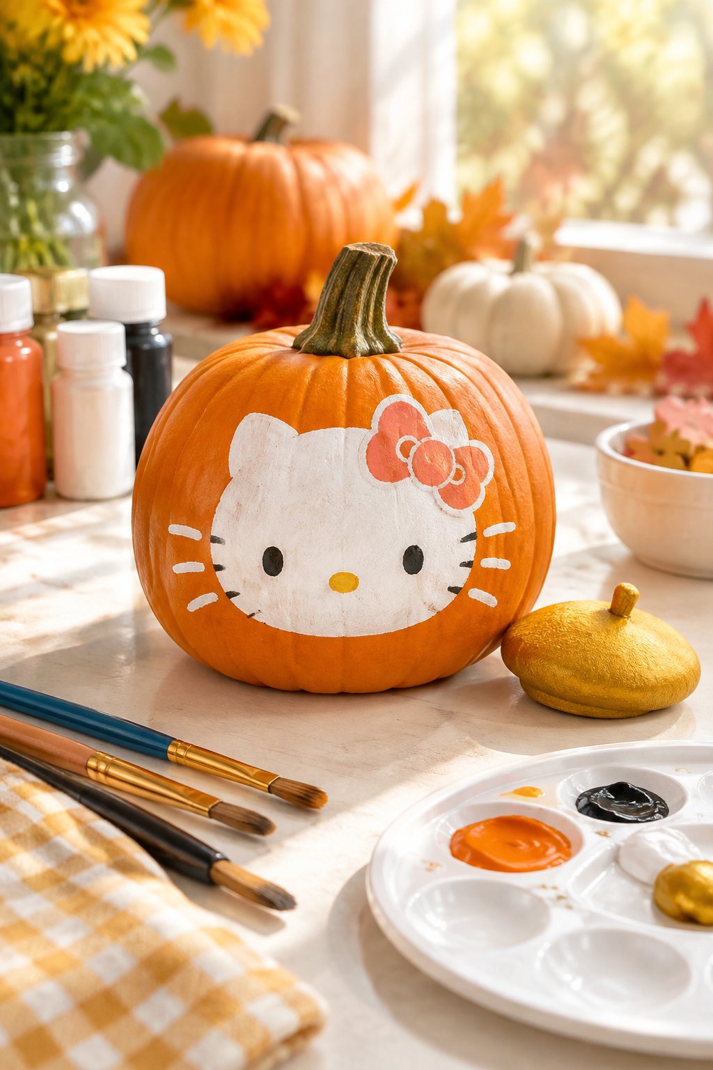 Pompompurin Golden Beret - hello kitty pumpkin painting