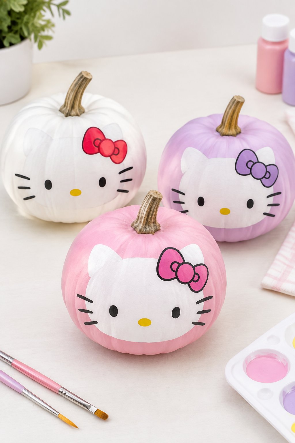 Mini Kitty Face Trio - hello kitty pumpkin painting