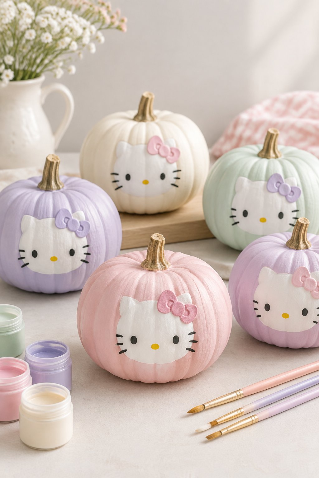 Petite Pastel Bow Minis - hello kitty pumpkin painting