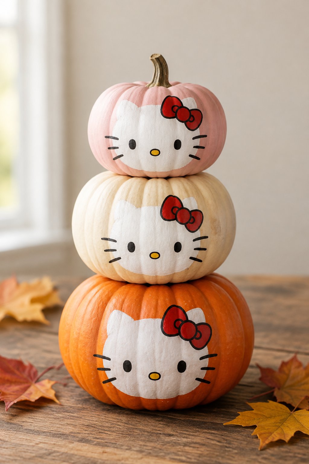 Stacked Mini Kitty Pumpkins - hello kitty pumpkin painting