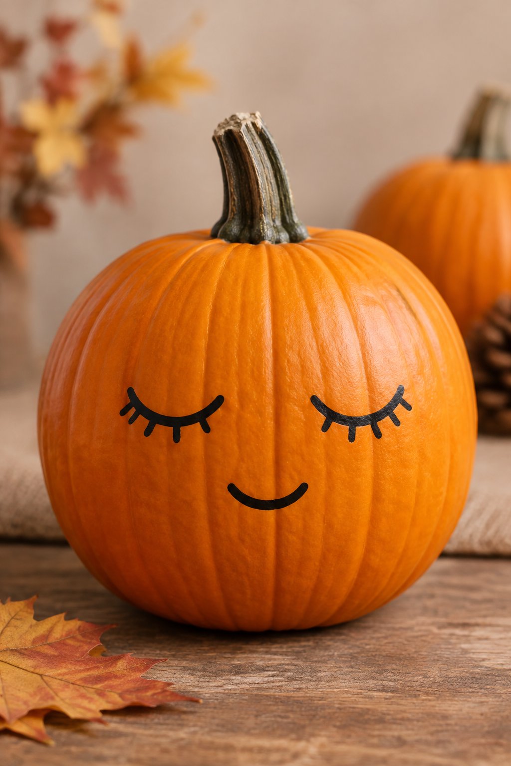 Sleepy Closed-Eye Face - painted pumpkin faces