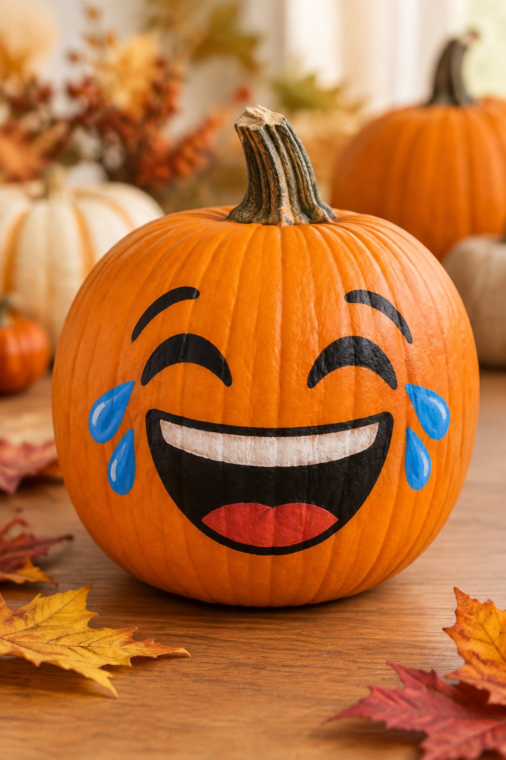 Emoji Laughing Face - painted pumpkin faces