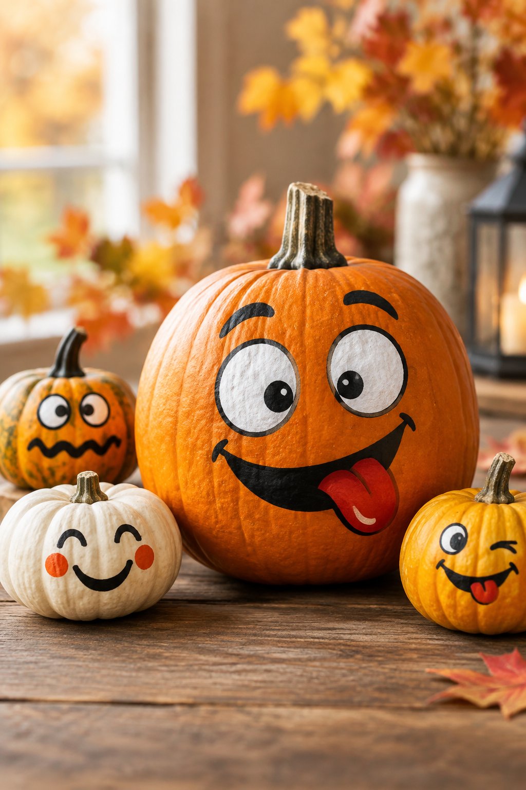 Tongue-Out Silly Face - painted pumpkin faces