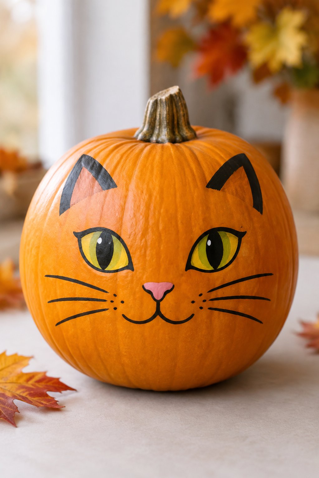 Cat Face Pumpkin - painted pumpkin faces