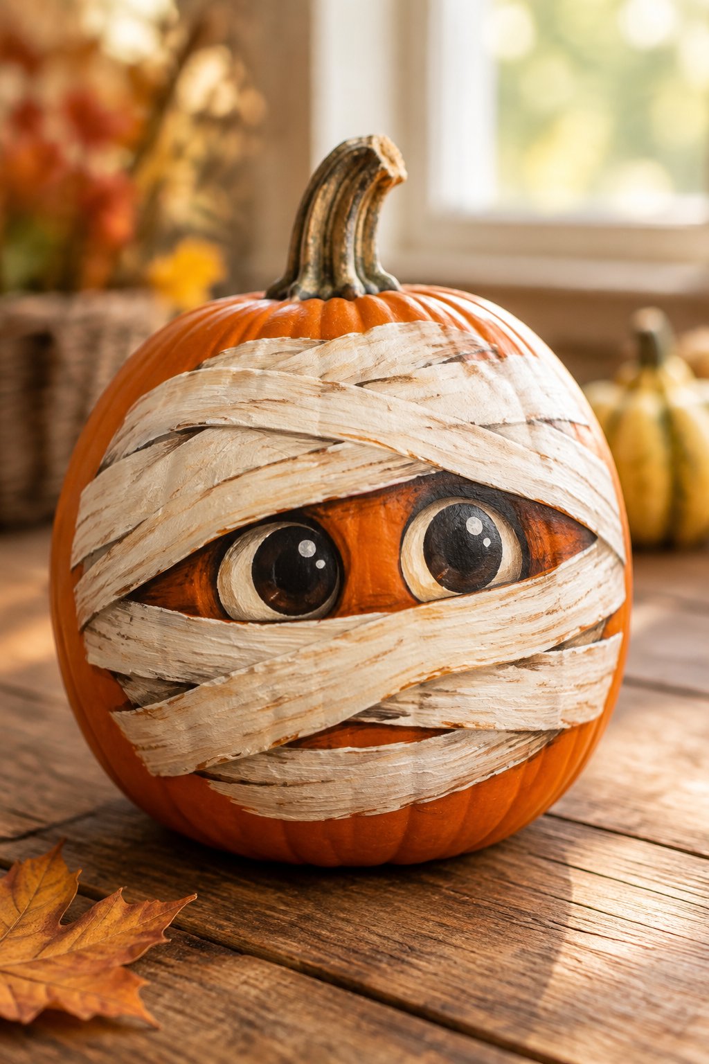 Peek-a-Boo Mummy Face - painted pumpkin faces