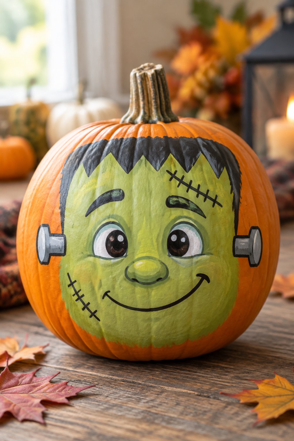 Friendly Frankenstein Face - painted pumpkin faces