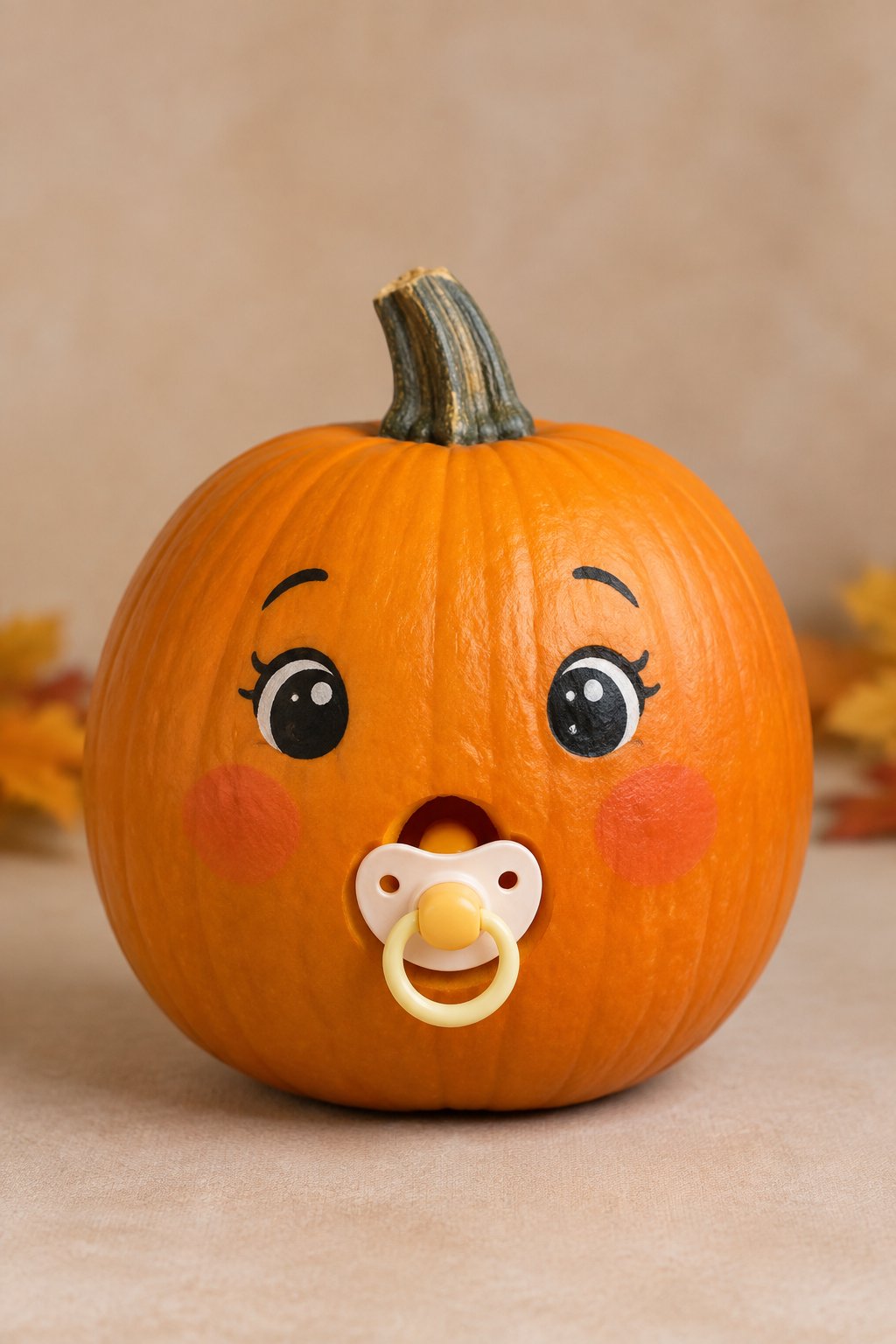 Baby Face with a Pacifier Mouth - painted pumpkin faces