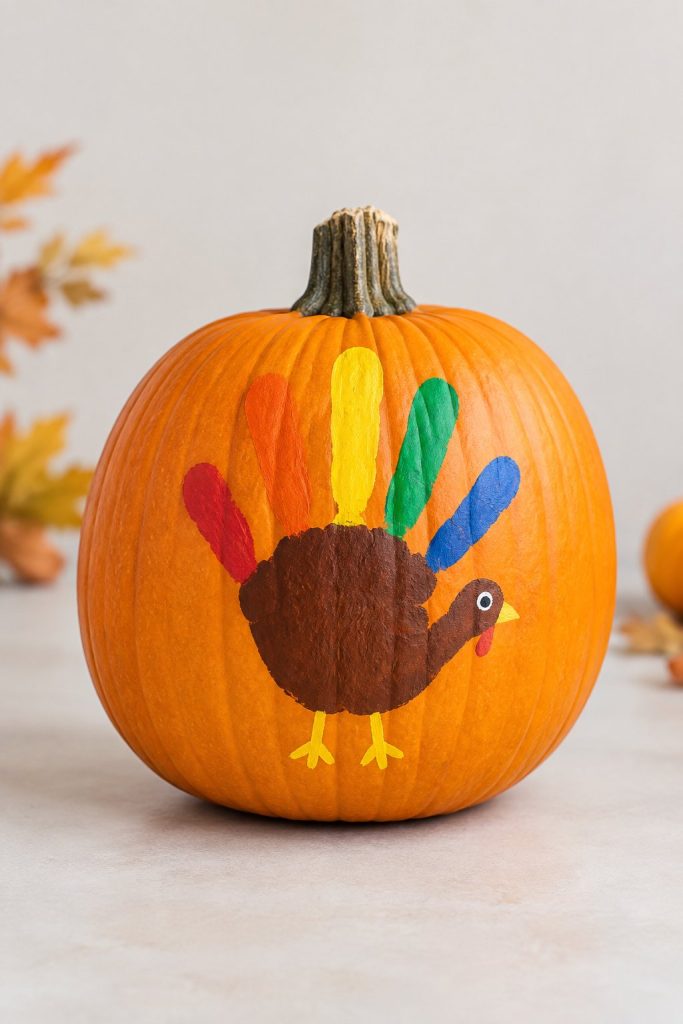 Handprint Pumpkin - painted pumpkin ideas for kids