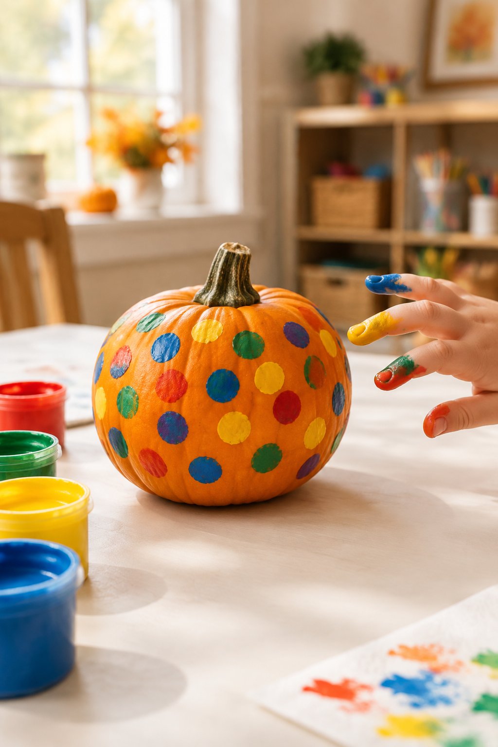 Fingerprint Polka Dots - painted pumpkin ideas for kids