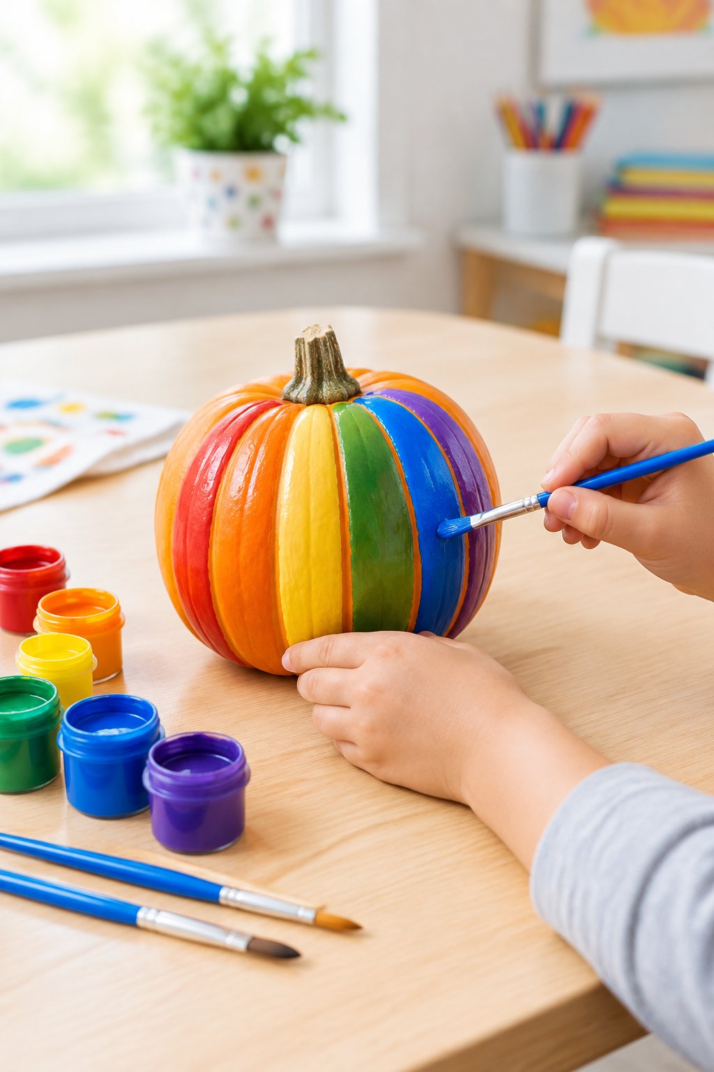 Rainbow Stripes - painted pumpkin ideas for kids