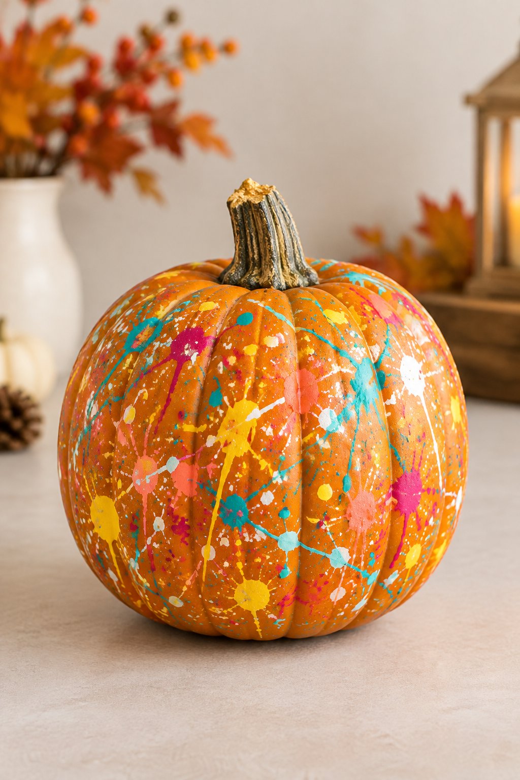 Splatter Paint Pumpkin - painted pumpkin ideas for kids