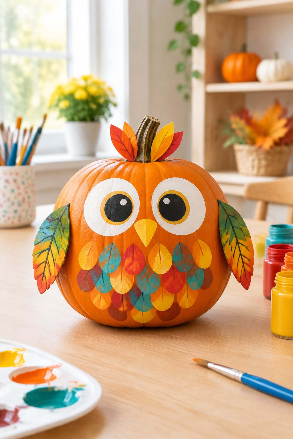 Owl Buddy Pumpkin - painted pumpkin ideas for kids