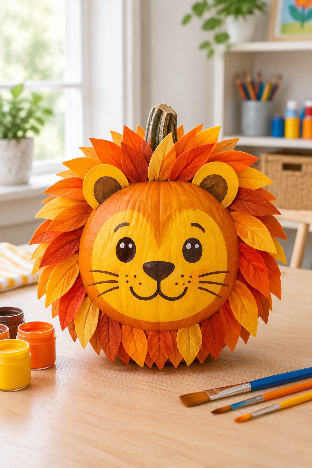 Lion Mane Pumpkin - painted pumpkin ideas for kids