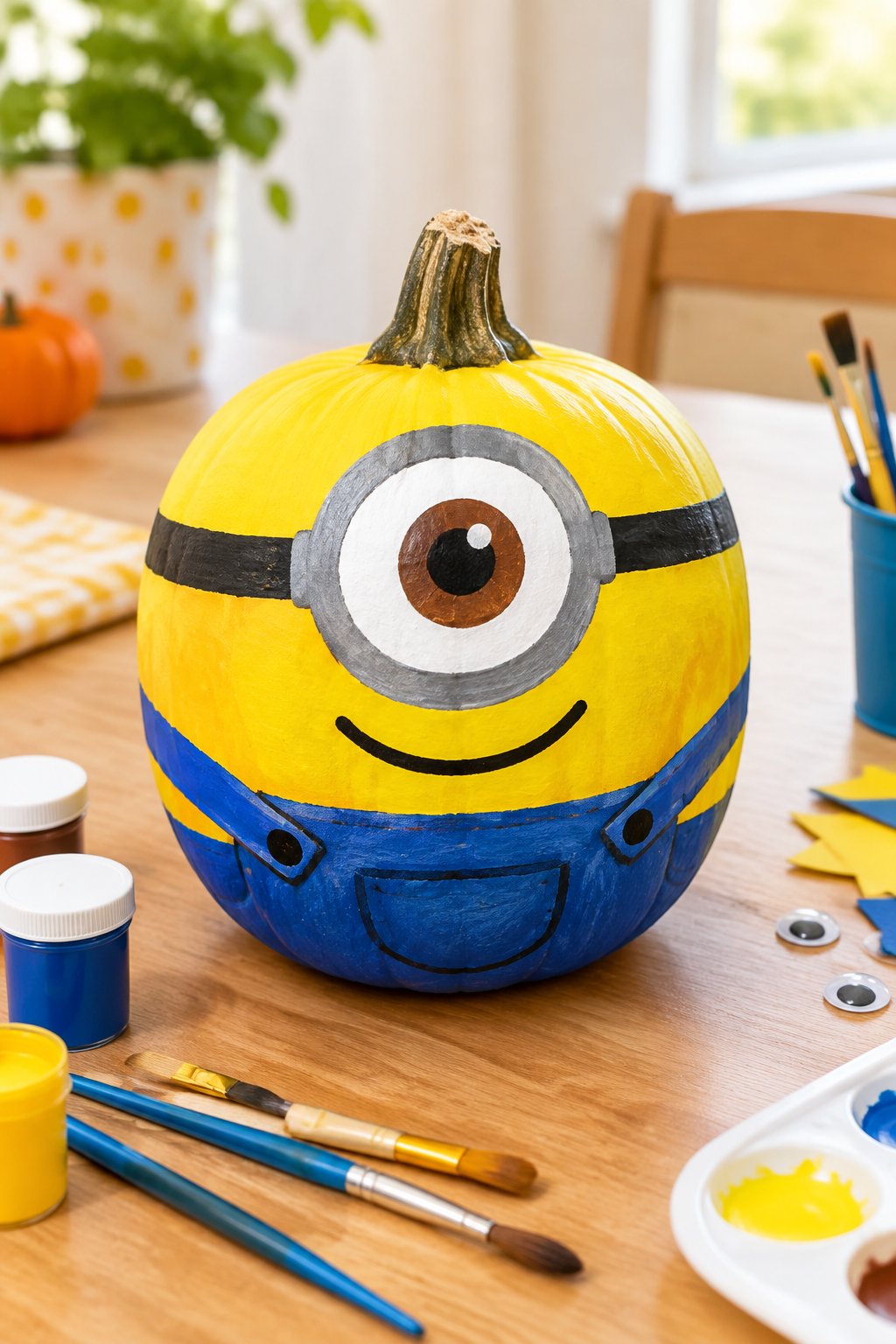 Minion-Style Yellow Buddy - painted pumpkin ideas for kids