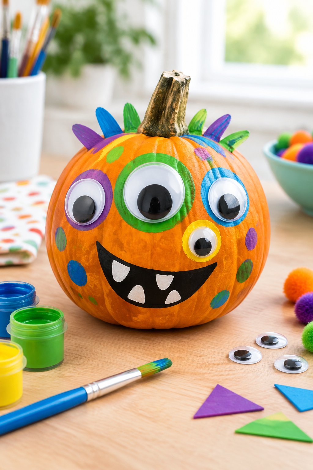 Googly-Eye Monster - painted pumpkin ideas for kids