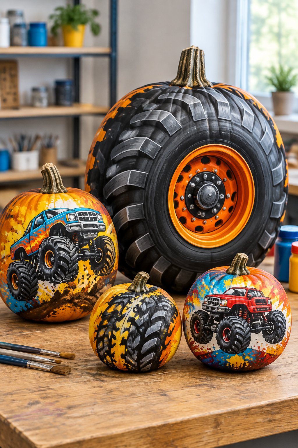 Monster Truck Wheels - painted pumpkin ideas for kids
