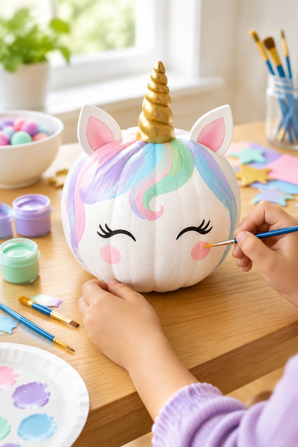 Unicorn Pumpkin - painted pumpkin ideas for kids