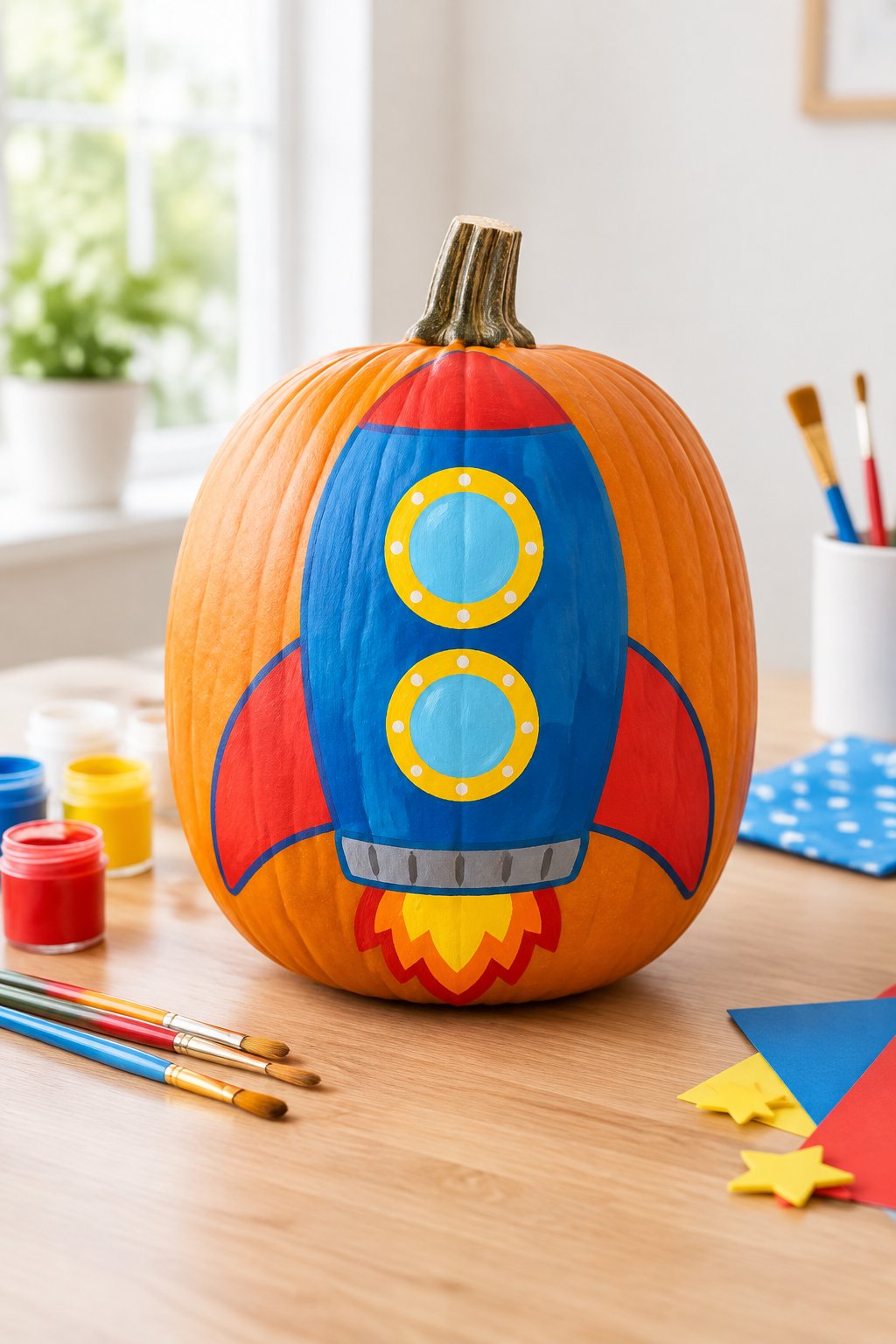 Rocket Ship Pumpkin - painted pumpkin ideas for kids